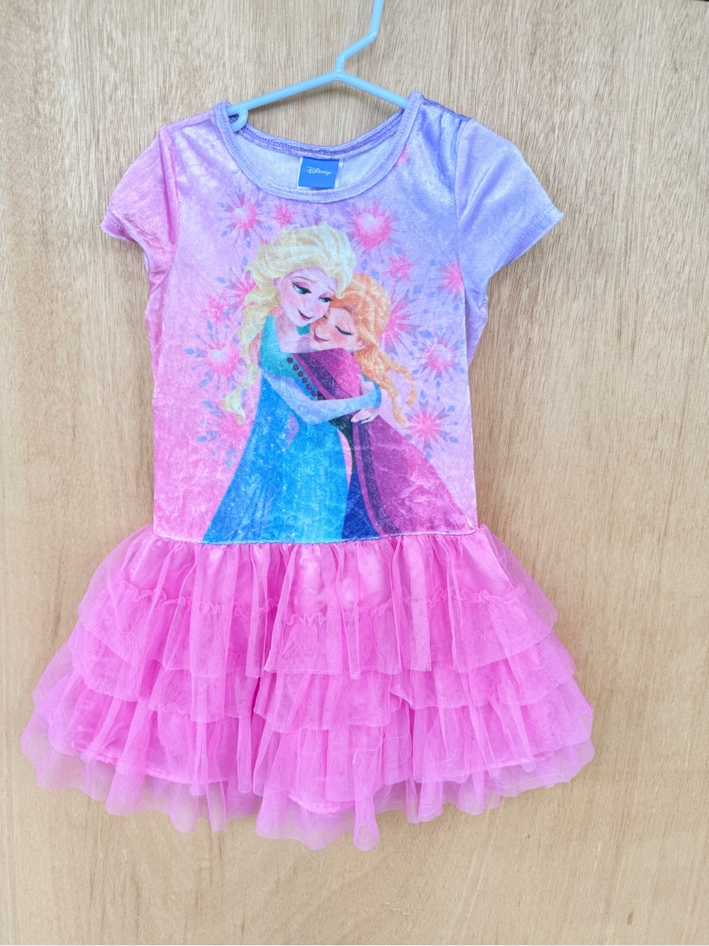 Disney Frozen Elsa & Anna Pink Velvet & Layered Tulle Tutu Dress Size 6 / S